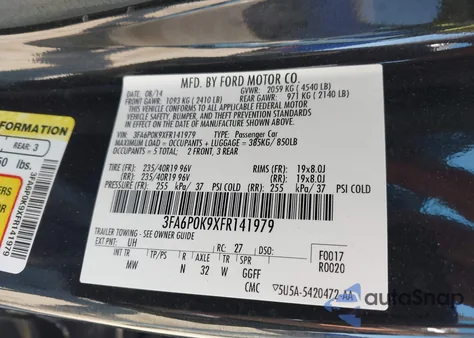 2015 Ford Fusion Titanium from USA, damaged, VIN 3FA6P0K9XFR141979